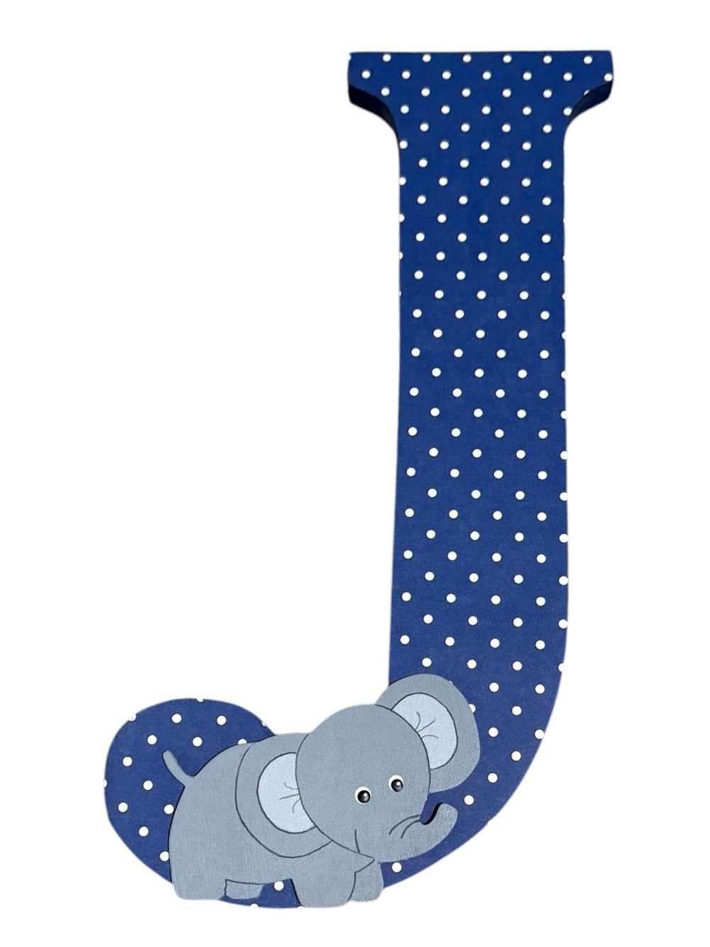 Wooden Letter J Elephant Nursery/Baby Room Blue Polka Dot Wall Decor